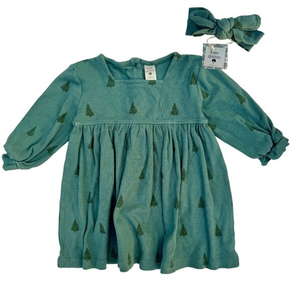 Kate Quinn Holiday Dress + Bow Set | Pine Tree Print | Green | 18–24M - Picture 1 of 10